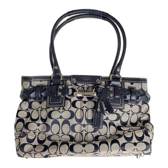 Vintage Coach Hampton Black & Gray Signature C's Tote Bag Purse - Picture 1 of 15